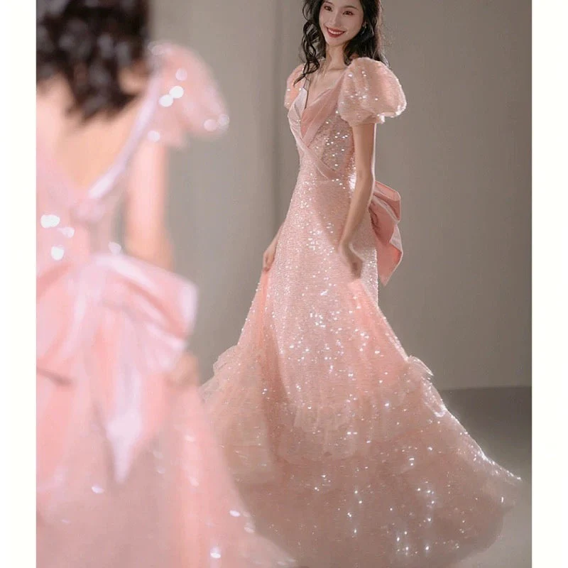 A Line Sweetheart Sequin Pink Long Evening Dress Prom Dresses Birthday Outfits   cg26194
