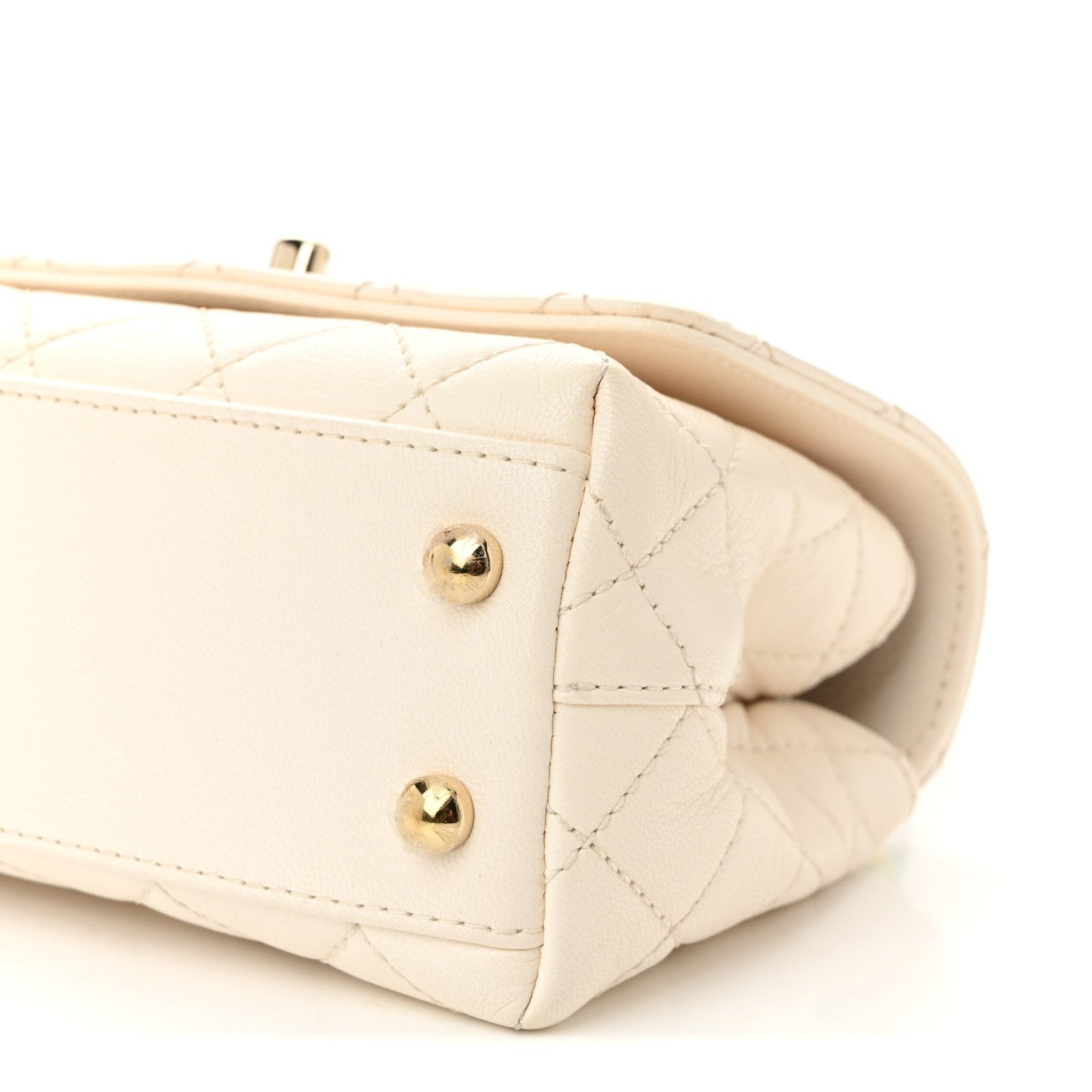 Goatskin Quilted Extra Mini Rainbow Coco Handle Flap White