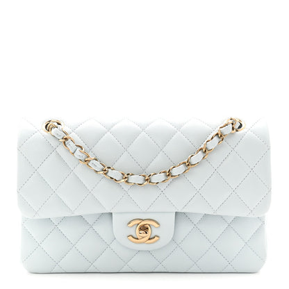 Caviar Quilted Small Double Flap Light Blue