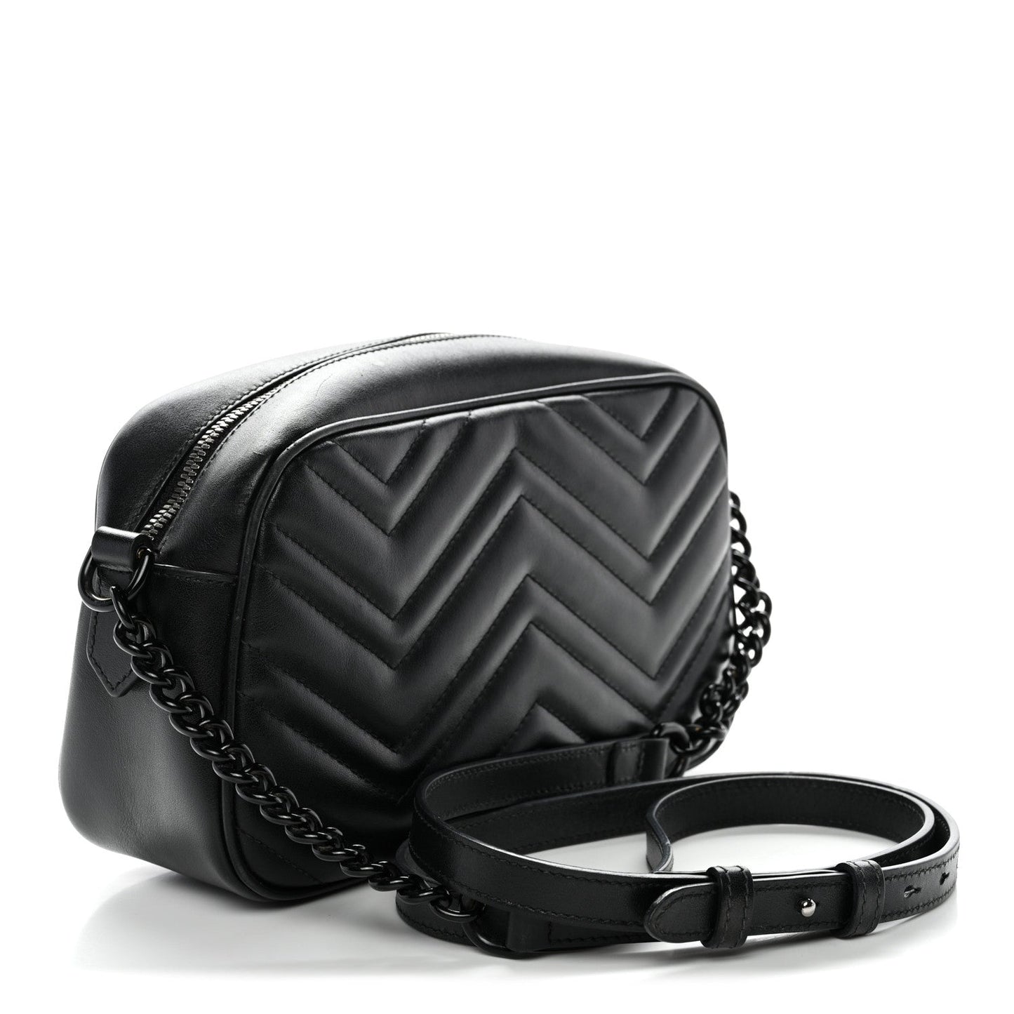 Calfskin Matelasse Monochrome Small GG Marmont Chain Shoulder Bag Black