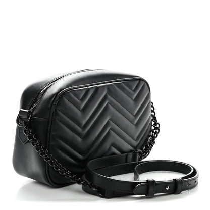 Calfskin Matelasse Monochrome Small GG Marmont Chain Shoulder Bag Black