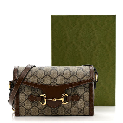 GG Supreme Monogram Mini Horsebit 1955 Shoulder Bag Beige Brown Sugar
