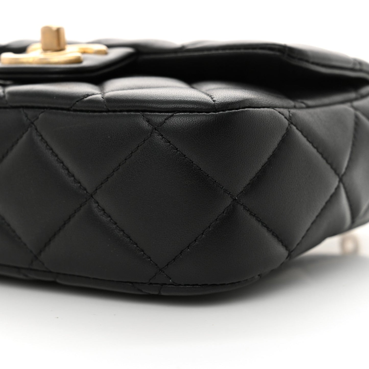 Lambskin Enamel Pearl Quilted Mini Charm Me Square Flap Black
