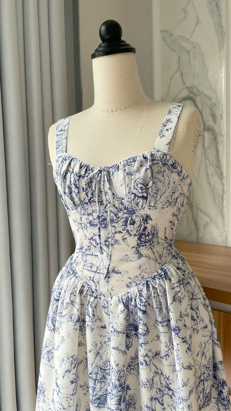 formaldressy-- Blue floral elegant short chiffon homecoming dress for women girls garden party dress blue and white porcelain gh5718