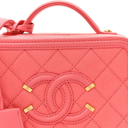 Caviar Quilted Small CC Filigree Vanity Case Coral