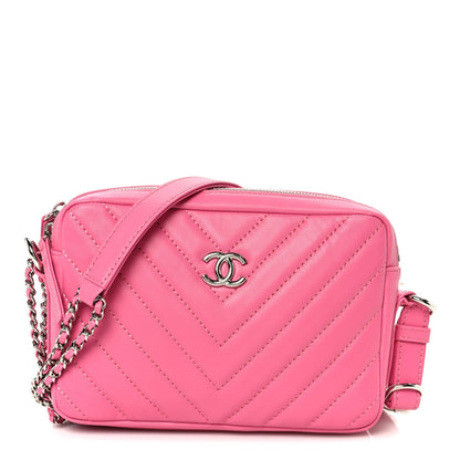 Lambskin Chevron Quilted Small Promenade Camera Case Pink