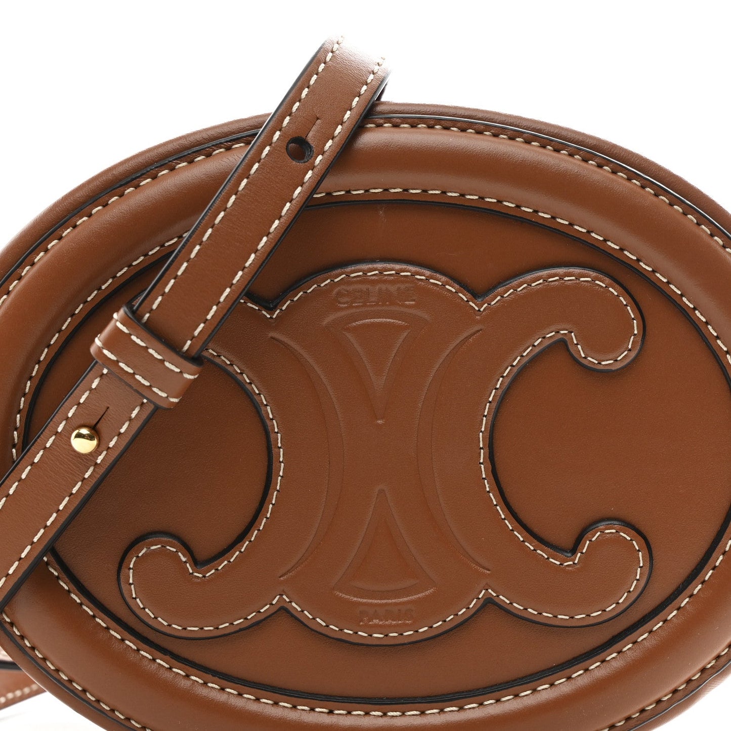 Smooth Calfskin Cuir Small Triomphe Oval Crossbody Purse Tan