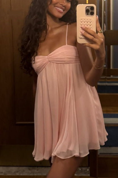 formaldressy-Pink Spaghetti Strap Short Homecoming Dress Birthday Dress Casual gh5856