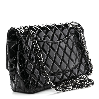 Patent Quilted Medium Double Flap Black