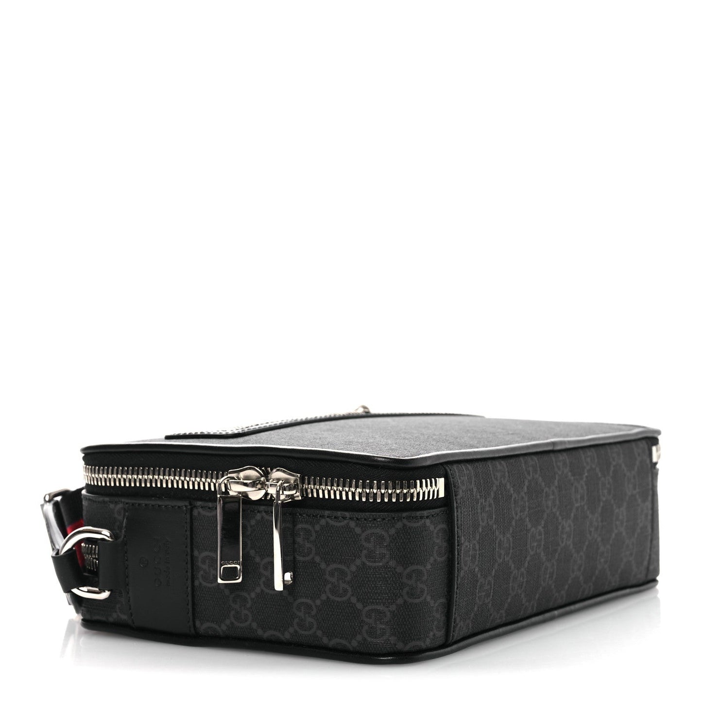 GG Supreme Monogram Calfskin Web Medium Crossbody Bag Black Grey