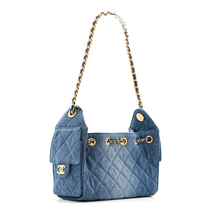 Washed Denim Quilted Mini Chanel 25 Handbag Blue