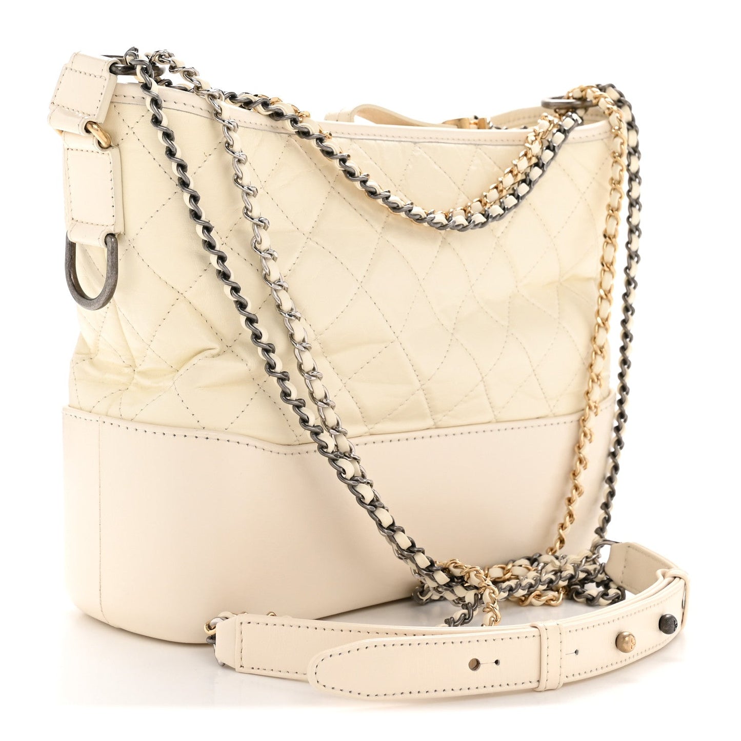 Aged Calfskin Quilted Medium Gabrielle Hobo White