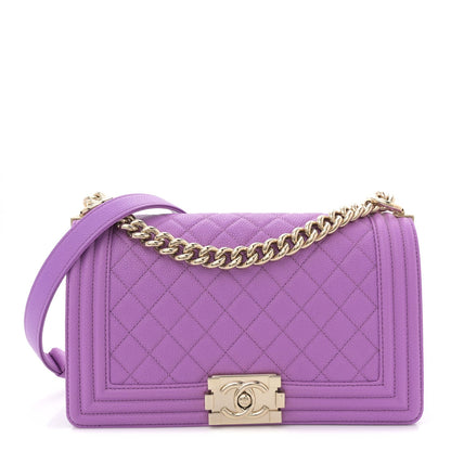 Caviar Quilted Medium Boy Flap Purple