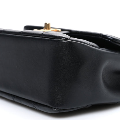 Shiny Lambskin Quilted Pearl Twist Mini Square Flap Black