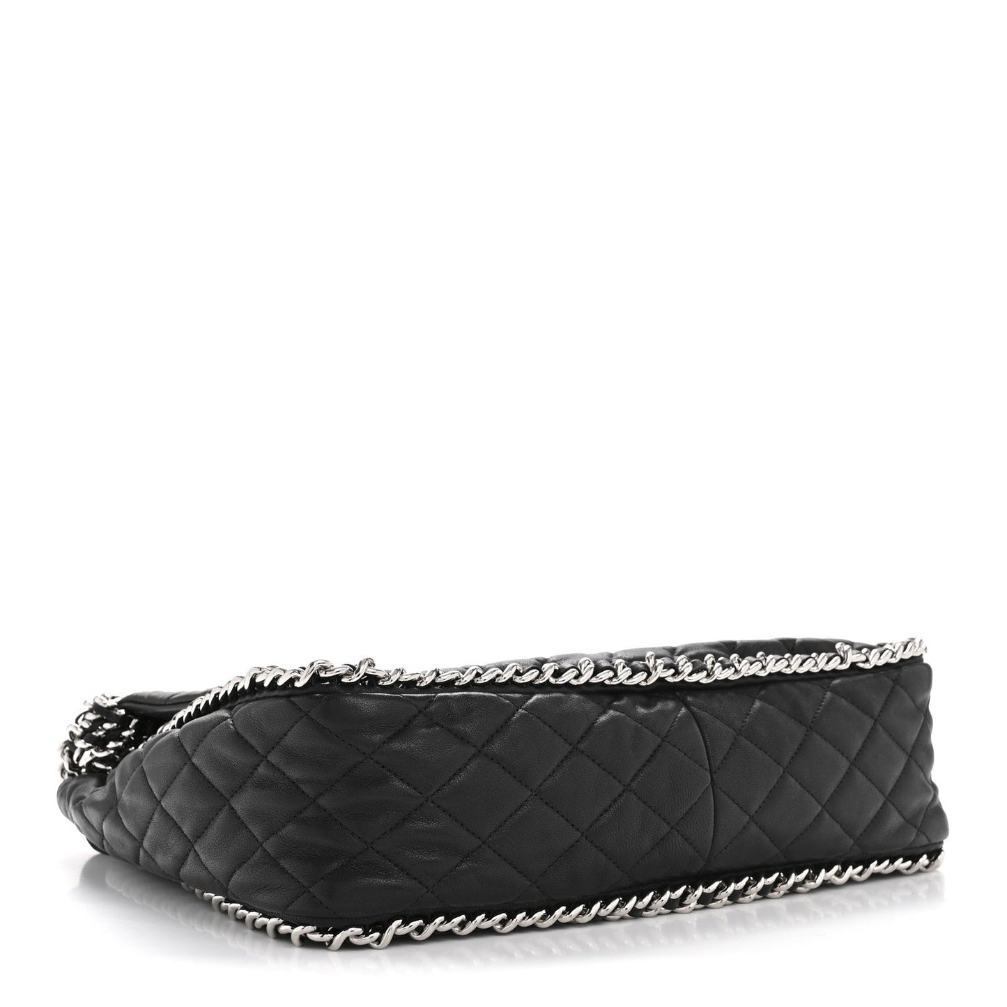 Washed Lambskin Quilted Maxi Chain Around Flap Black
