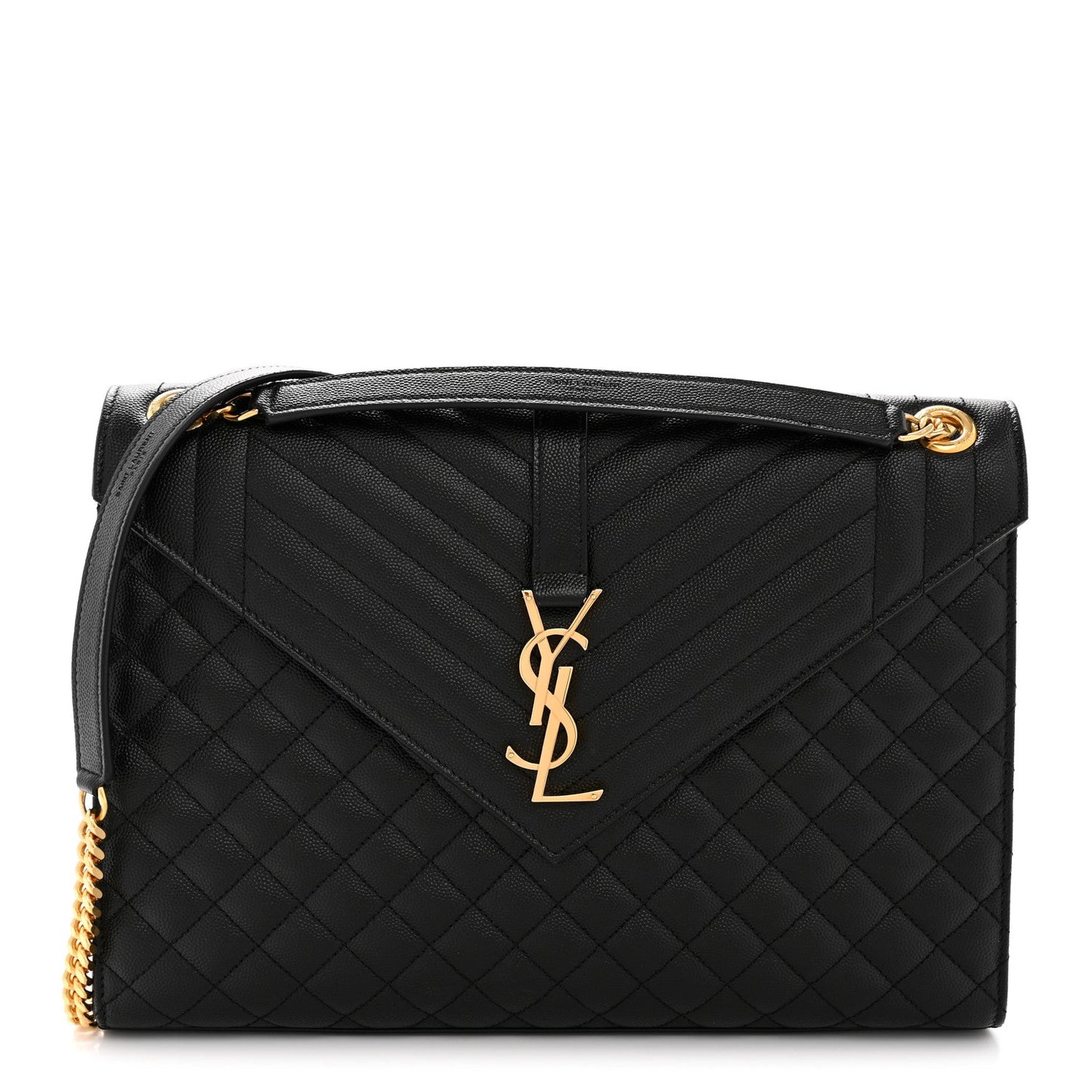 Grain De Poudre Textured Mixed Matelasse Large Triquilt Monogram Satchel Black