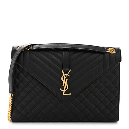 Grain De Poudre Textured Mixed Matelasse Large Triquilt Monogram Satchel Black