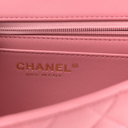 Lambskin Quilted Mini Top Handle Rectangular Flap Pink