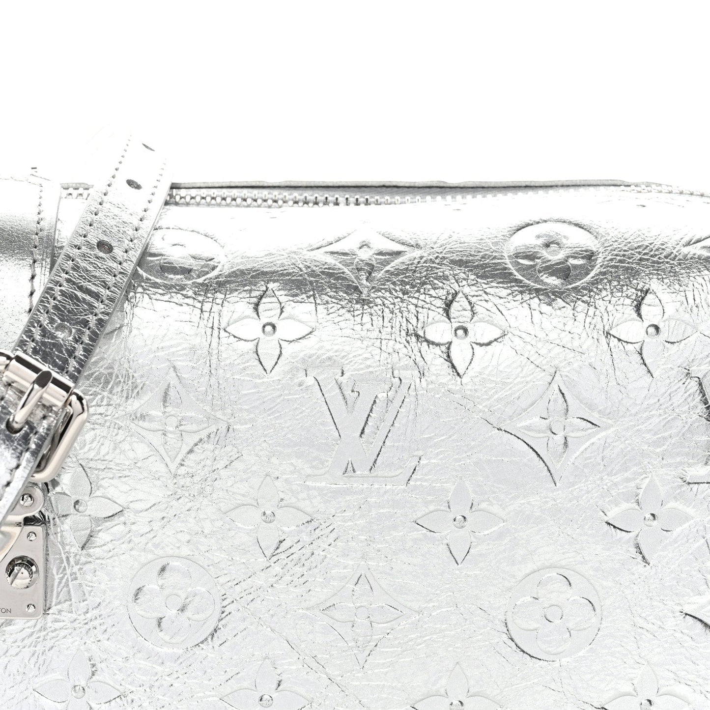 Calfskin Monogram Miroir LV Ski Side Trunk MM Silver