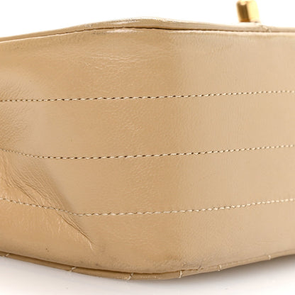 Lambskin Ribbon Stitched Flap Beige