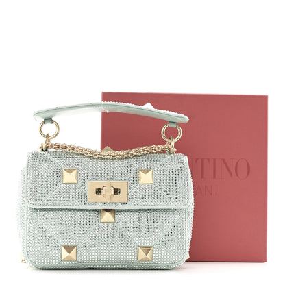 Crystal Suede Small Roman Stud Shoulder Bag Green