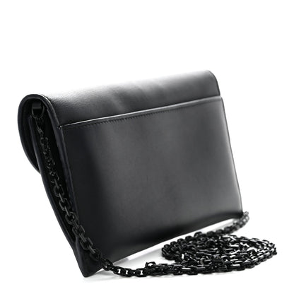Ultra Matte Calfskin Saddle Chain Wallet Pouch Black