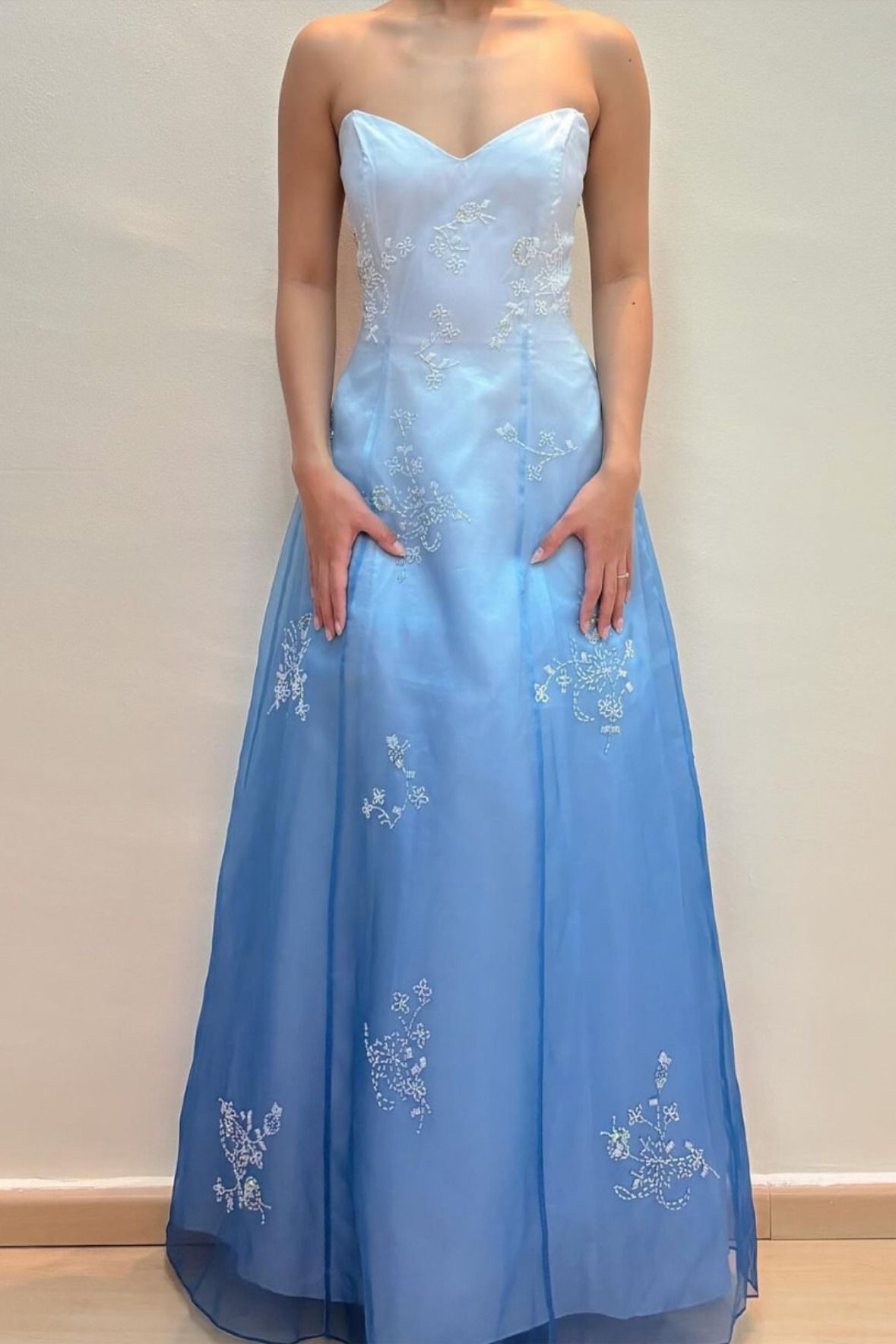 formaldressy--Blue and white exquisite floral fashion gradient tube top long floor-length ball gown graduation dress gh5515