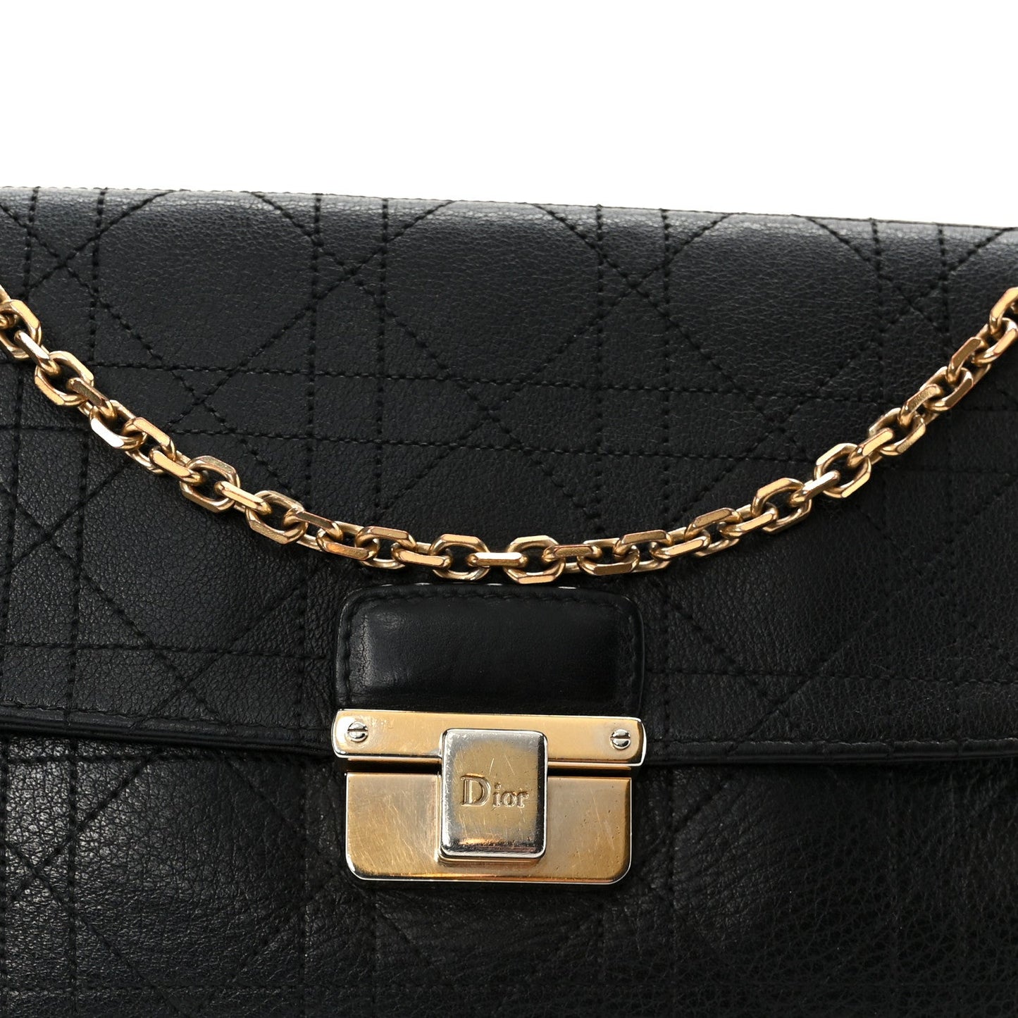 Grained Calfskin Cannage Diorling Wallet On Chain Black