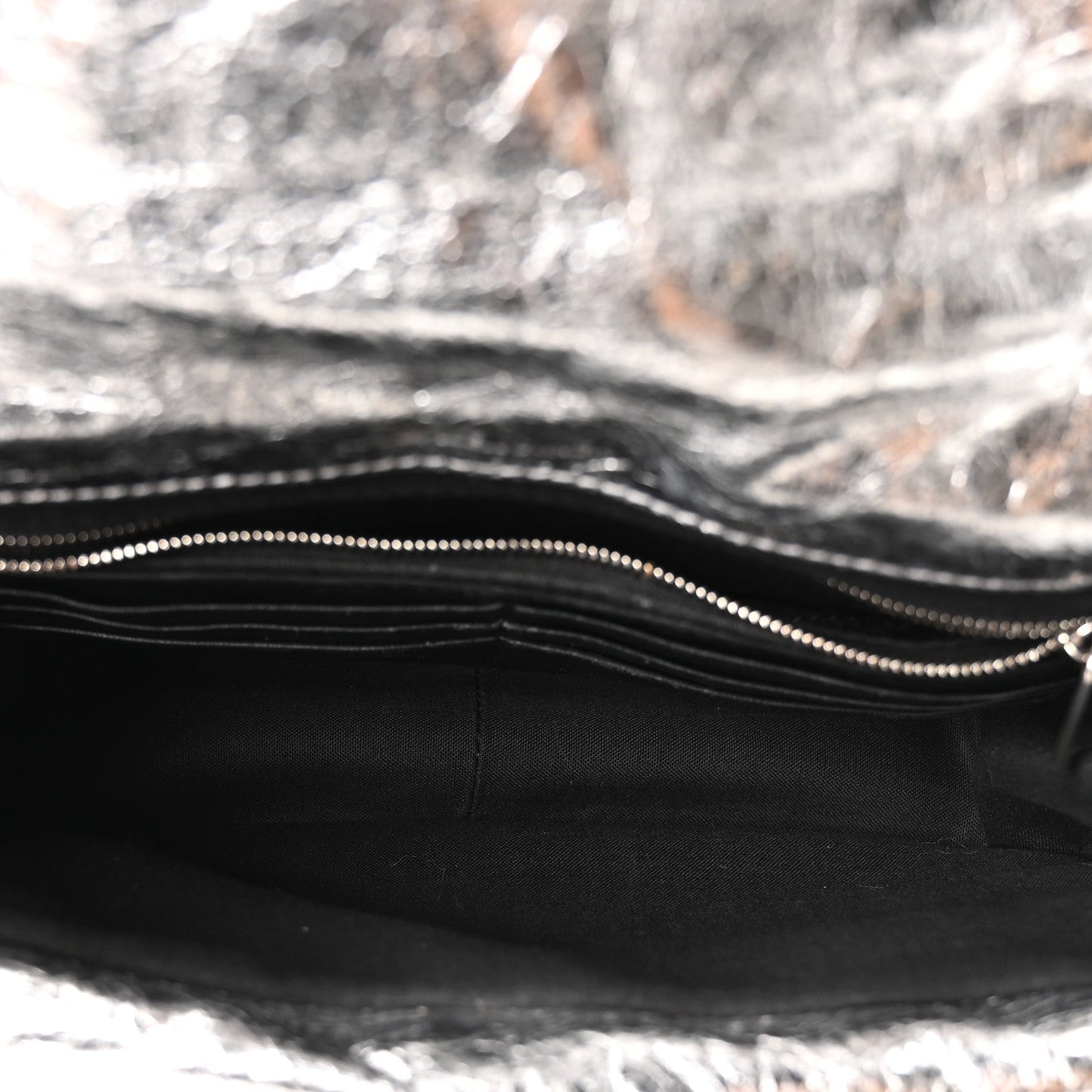Metallized Arena Calfskin MIni Monaco Chain Shoulder Bag Silver
