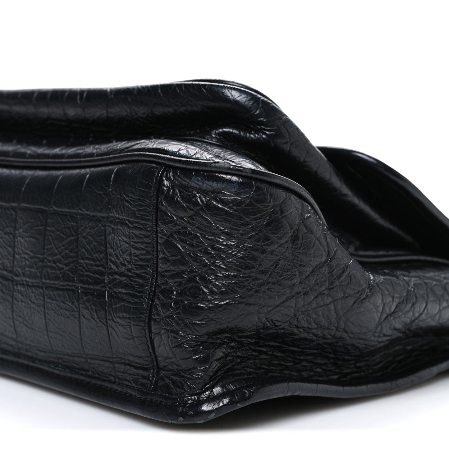 Crocodile Embossed Lambskin Monogram Medium Niki Chain Satchel Black