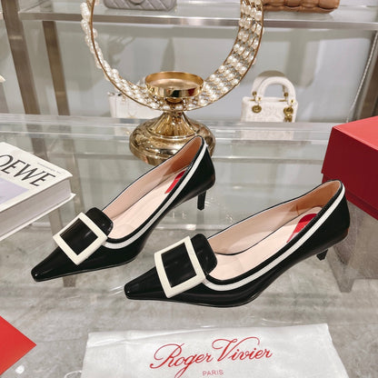 Belle Viv Metal Buckle Pumps 65 Black White Patent Leather