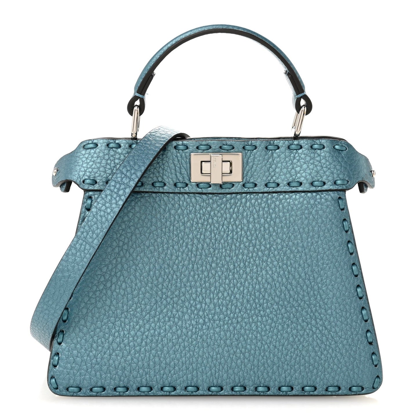 Metallic Cuoio Roma Sellerissima Nappa Sintetica Tape Stitch Petite Peekaboo I SEE U Iconic Satchel Placca Argento