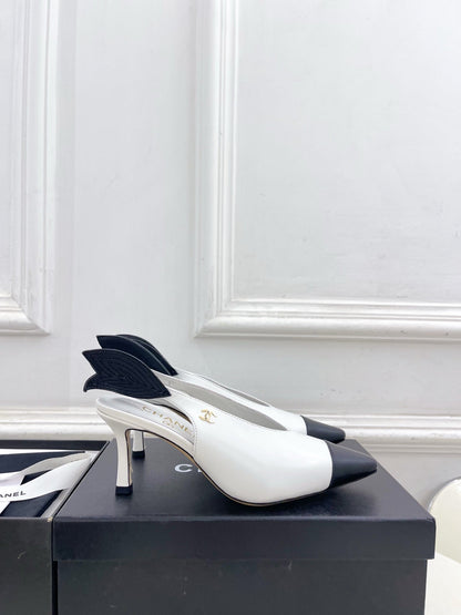 CC 26 SS Open-Back Sandals 7.5cm White Black Calfskin 586932