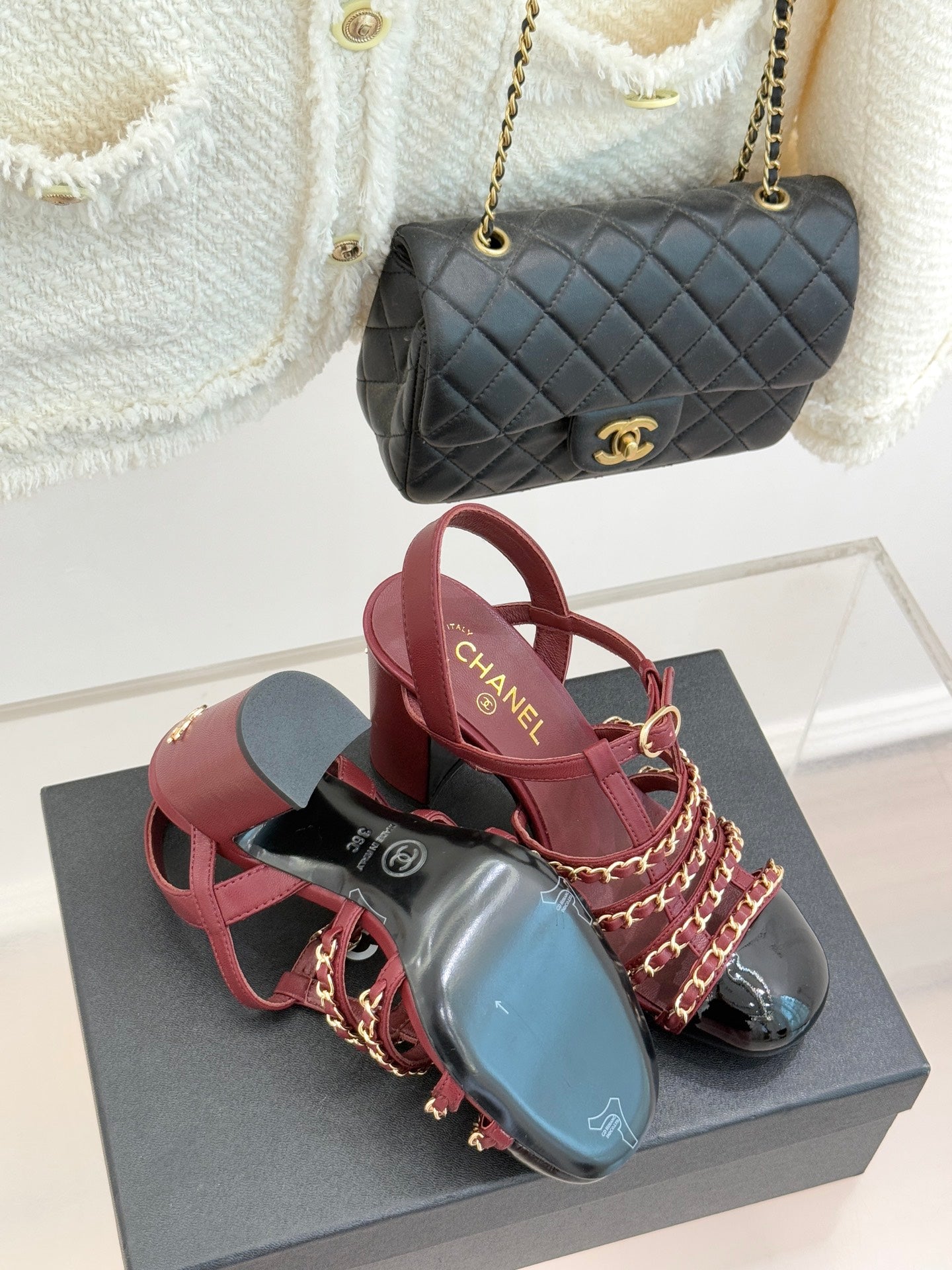 Cruise 25/26 Slingbacks 90mm Black Burgundy Lambskin & Patent Calfskin