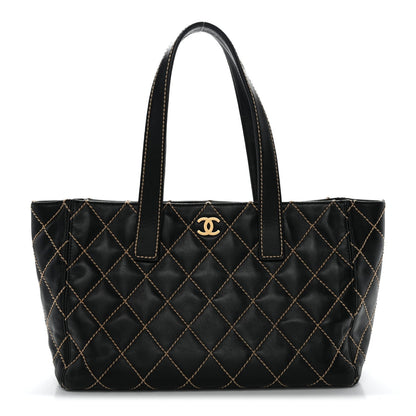 Calfskin Contrast Stitch Surpique Tote Black
