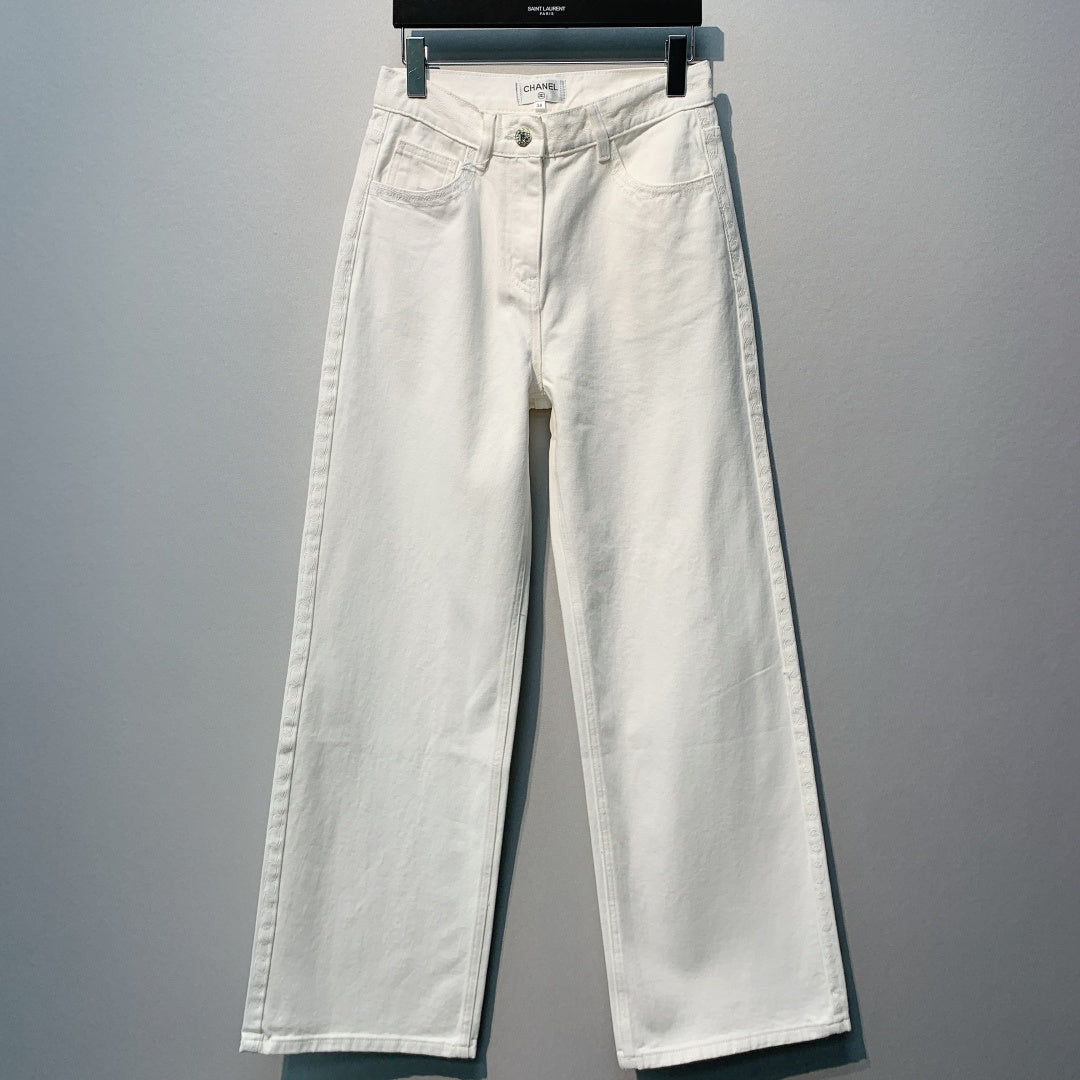 CC SS26 Wide-Leg Jeans with Logo Trim White Cotton 350940