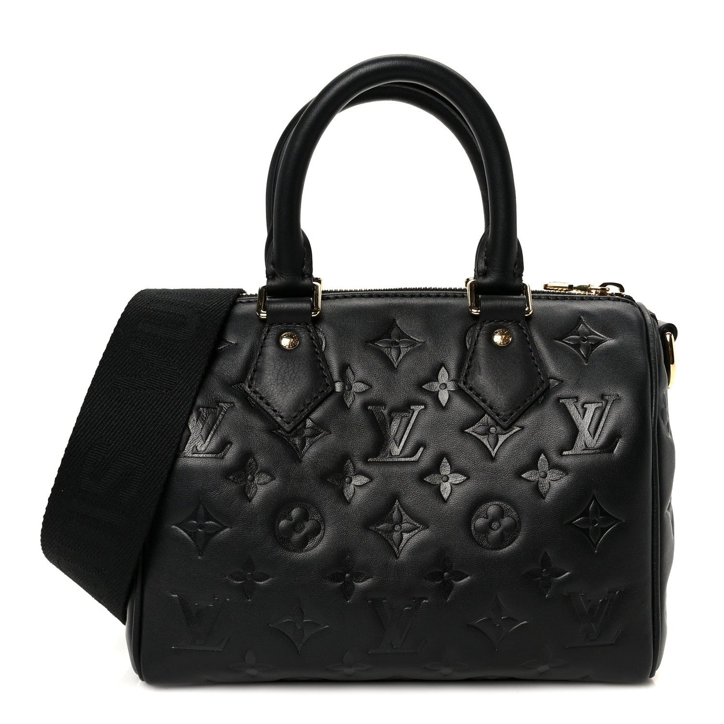 Lambskin Embossed Monogram Speedy 22 Bandouliere Black