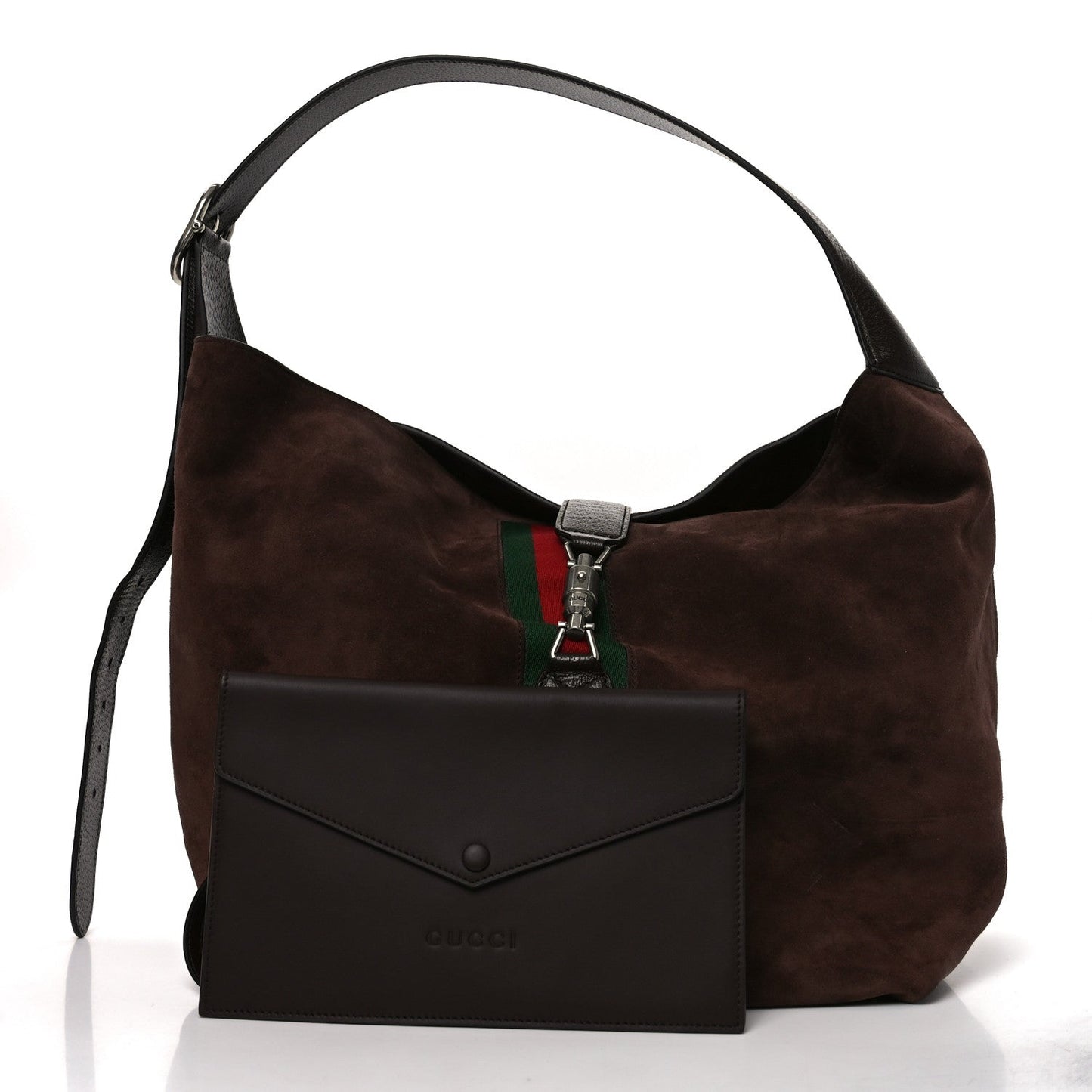 Suede Textured Dollar Calfskin Web Medium Jackie 1961 Crossbody Bag Brown