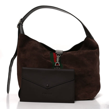 Suede Textured Dollar Calfskin Web Medium Jackie 1961 Crossbody Bag Brown