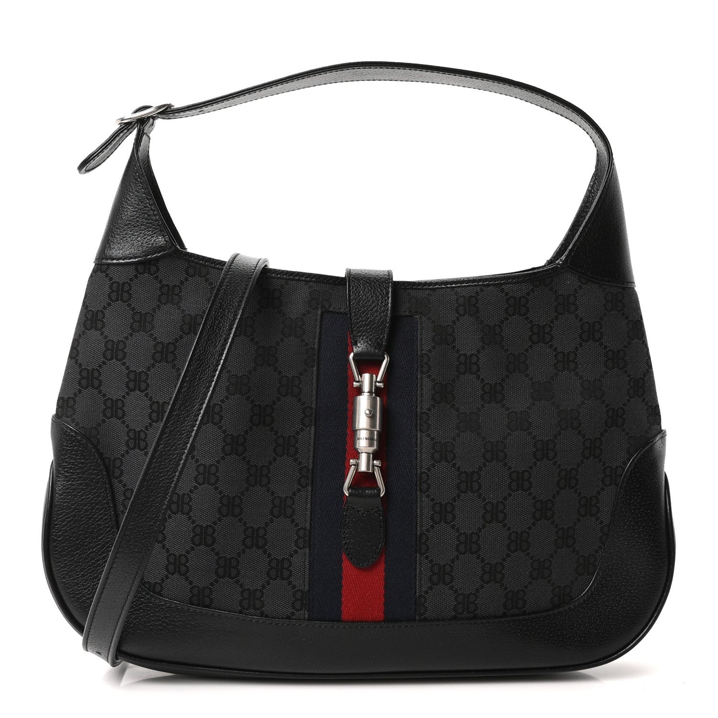 X BALENCIAGA Supreme Monogram Calfskin Web Medium Jackie 1961 Hobo Black