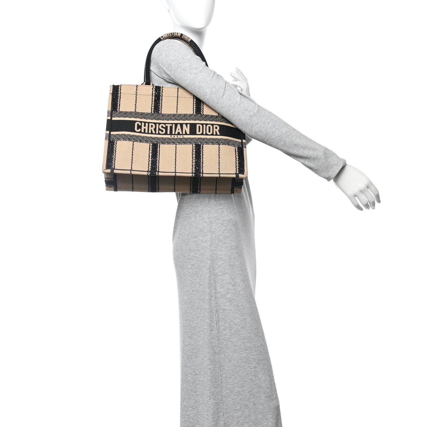Canvas Embroidered Medium Bayadere Book Tote Black Beige