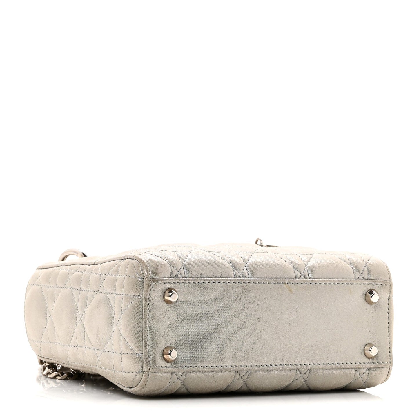 Metallic Lambskin Cannage Mini Lady Dior Silver