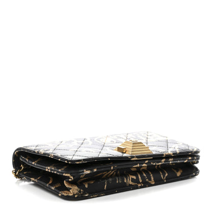 Calfskin Quilted Graffiti Pyramid Wallet On Chain WOC Black