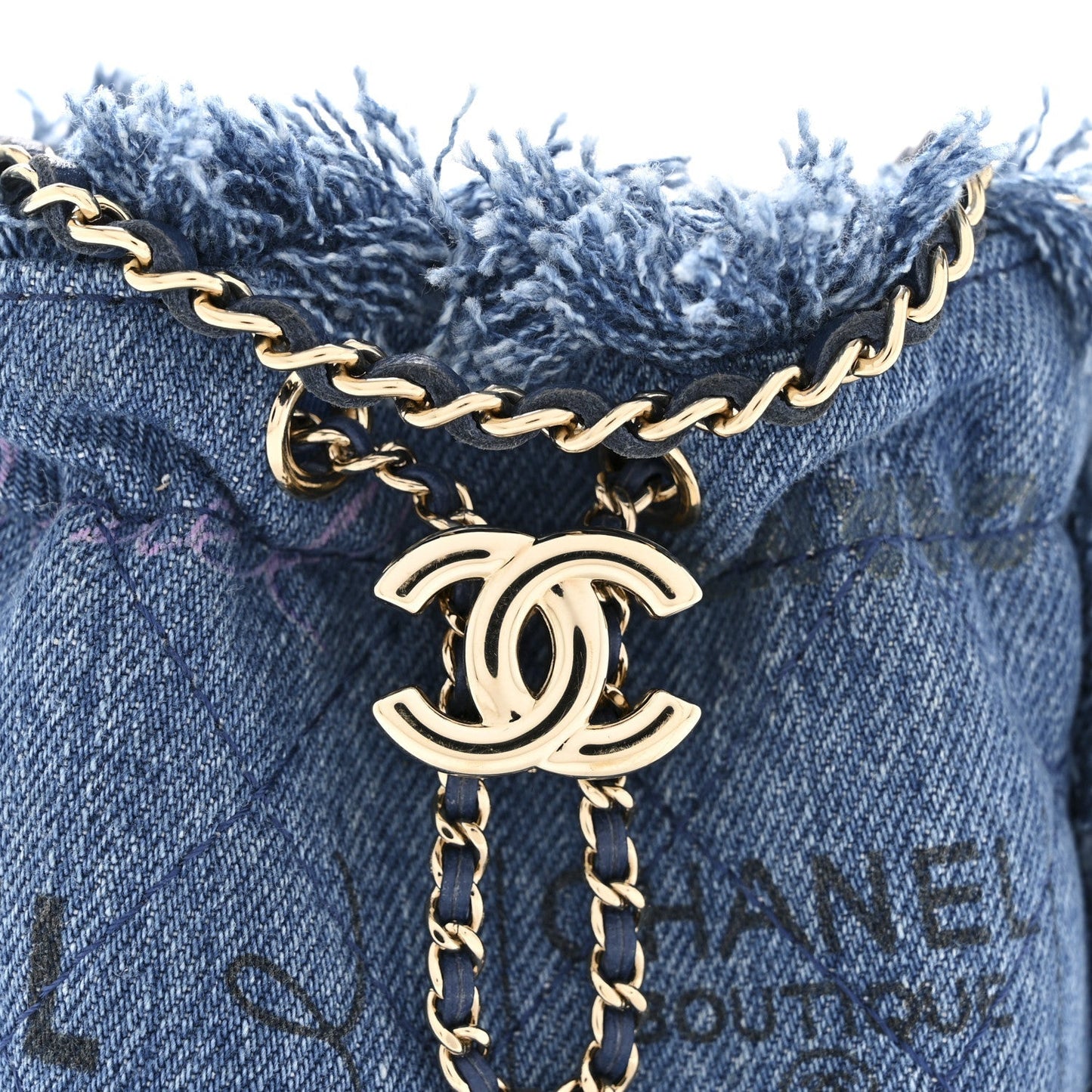 Denim Quilted Mood Mini Bucket With Chain Blue Multicolor