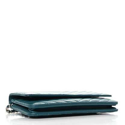 Lambskin Chevron Quilted Wallet On Chain WOC Turquoise