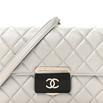 Metallic Sheepskin Quilted Small Beauty Lock Flap Silver