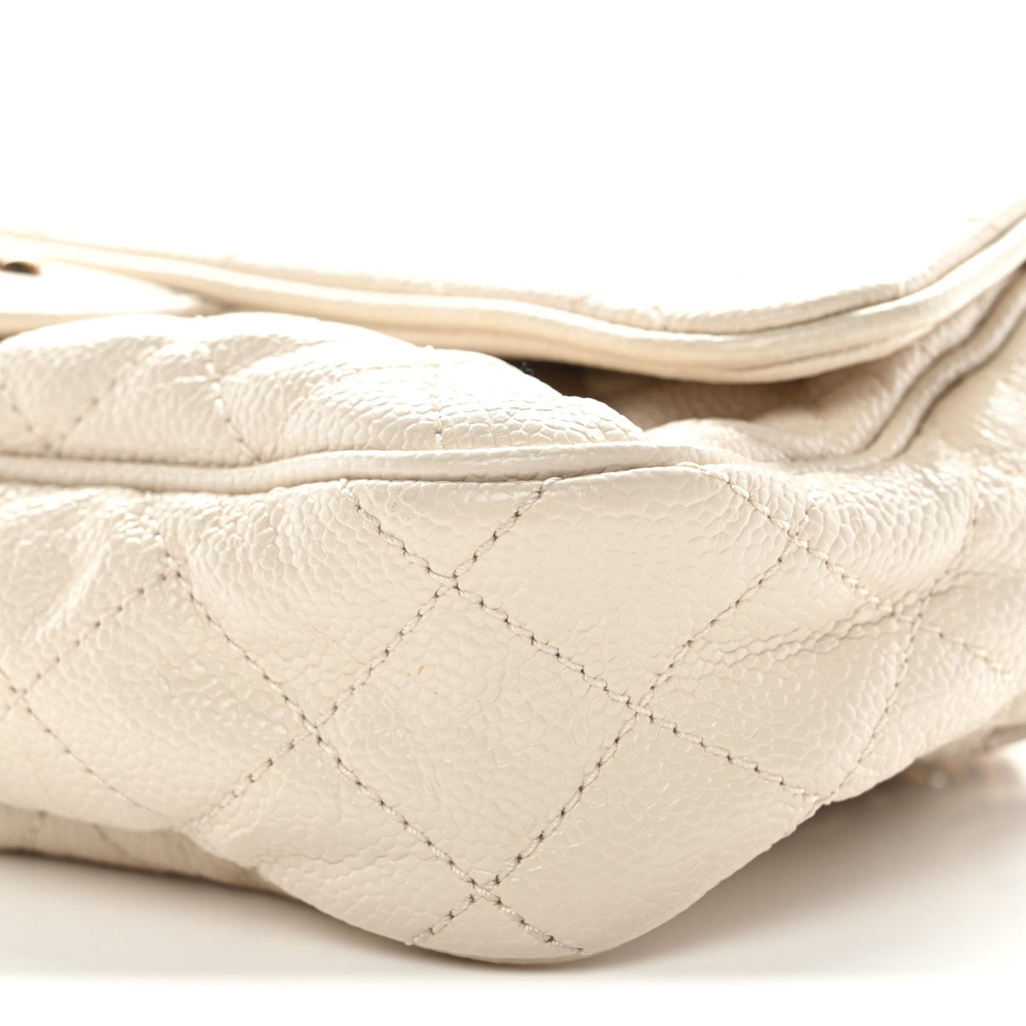 Crumpled Grained Calfskin Quilted Small Shiva Flap Beige