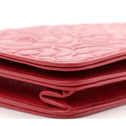 Caviar Camellia Embossed Wallet On Chain WOC Red