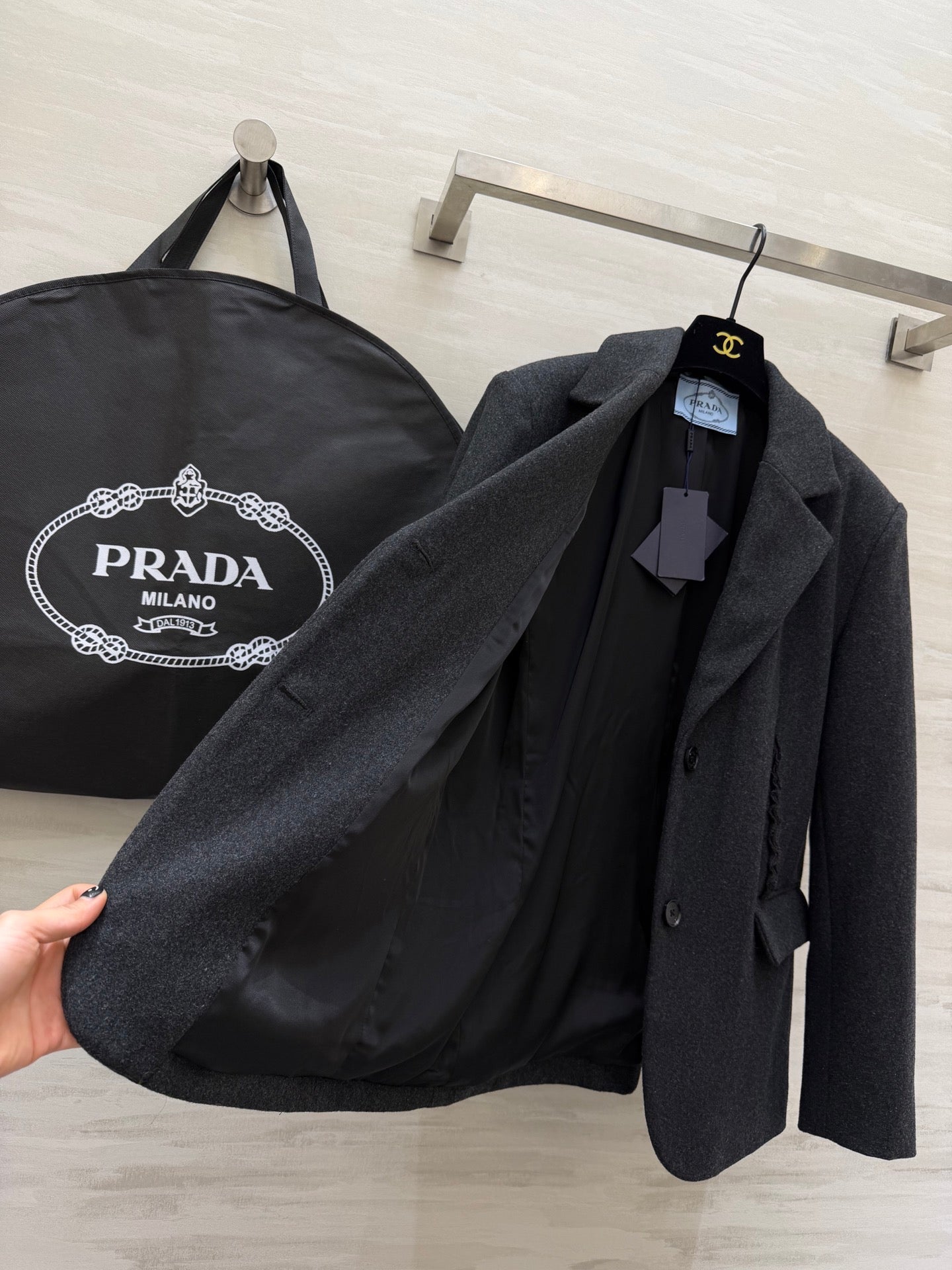 Prada 26s Blazer Dark Grey Wool Blend Fabric 855443