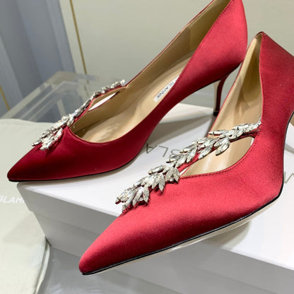 Manolo Women's Nadira Pumps 70 Red Satin